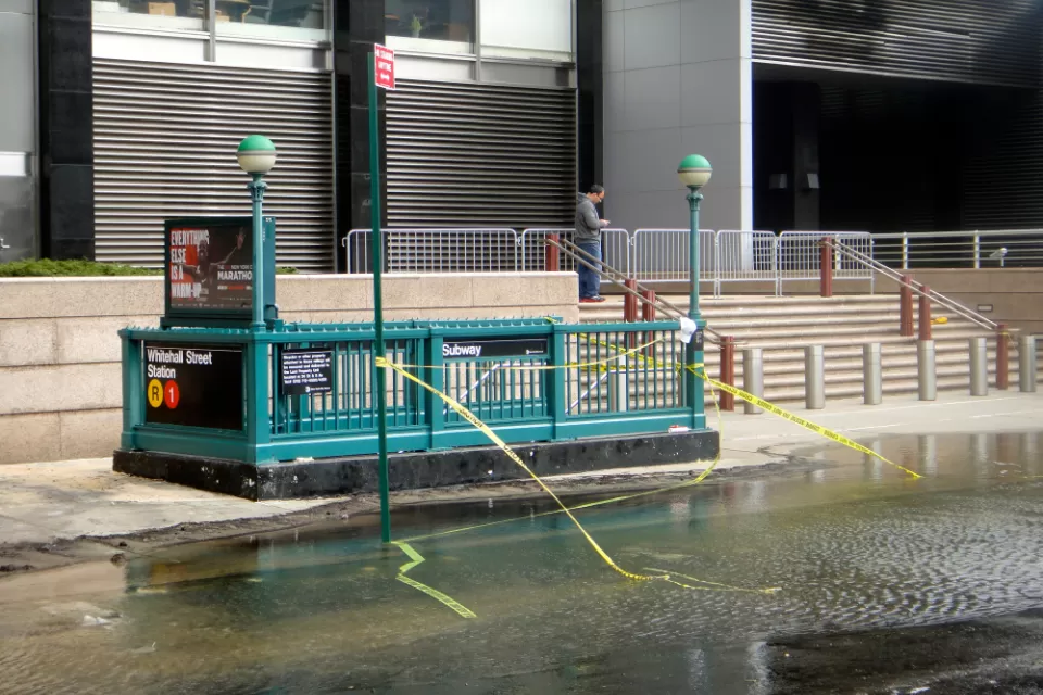 Flooding at the Whitehall Street station, New York